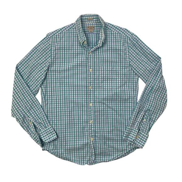 J Crew Shirt Mens M Medium Blue White Slim Washed Gingham Check Button Down - Picture 1 of 10